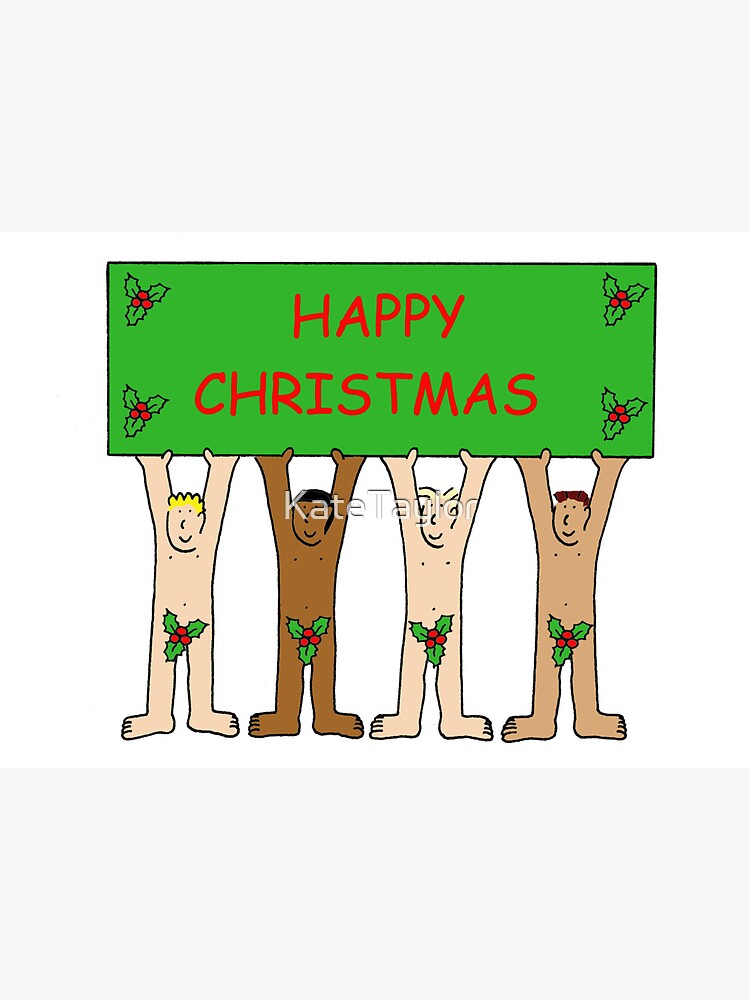 Happy Christmas From Naked Men Wearing Only Holly Sticker By Katetaylor Redbubble