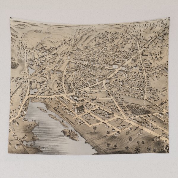 Item preview, Vintage Pictorial Map of Milford MA (1876) designed and sold by BravuraMedia.
