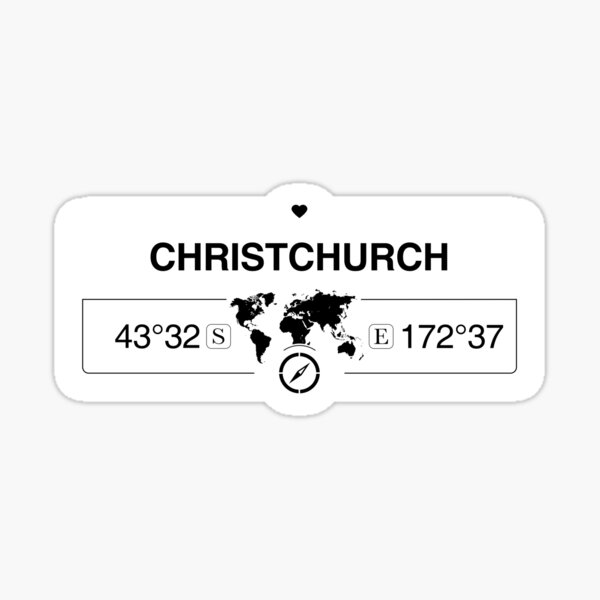 Christchurch Canterbury mit Weltkartenkoordinaten GPS und Kompass Sticker