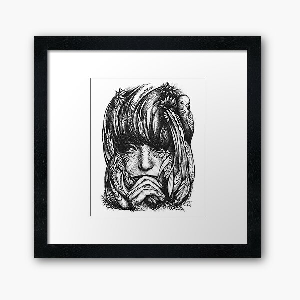 Adelina - portrait in ink Framed Art Print