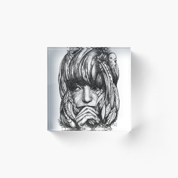 Adelina - portrait in ink Acrylic Block