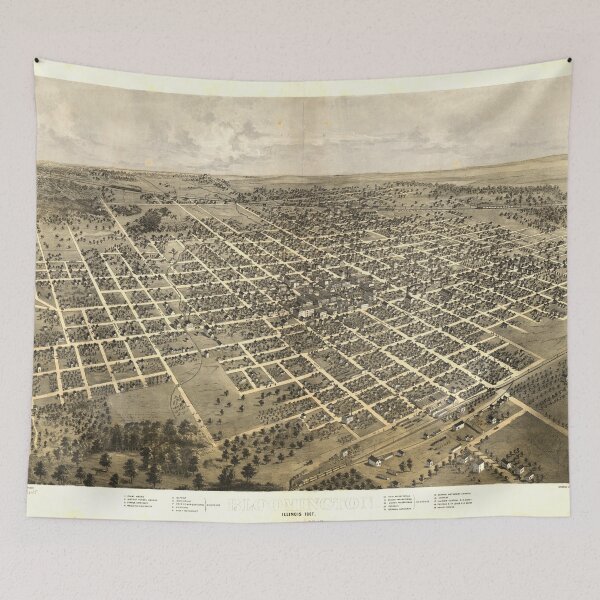 Item preview, Vintage Pictorial Map of Bloomington IL (1867) designed and sold by BravuraMedia.