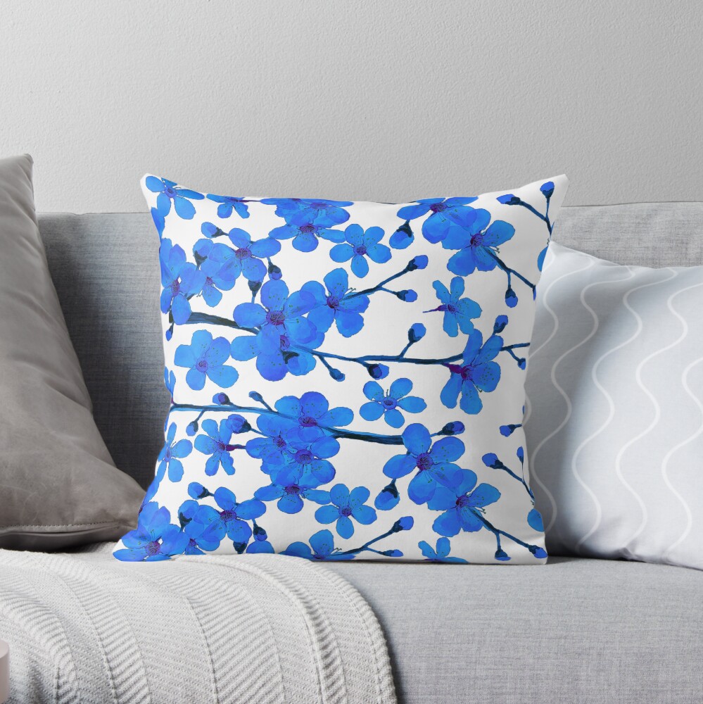 Cherry Blossom blue, Chinoiserie Throw Pillow