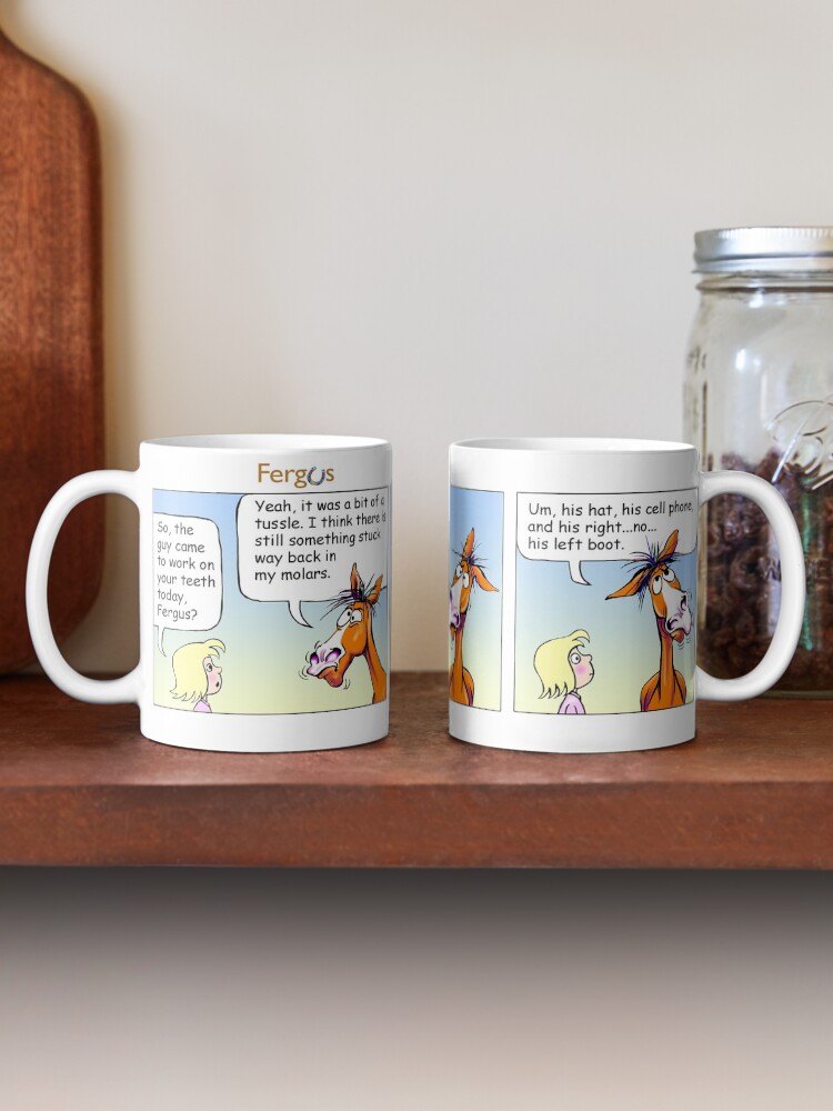 Thumbnail 2 of 6, Coffee Mug, Fergus the Horse: "Floating Teeth" Comic Strip designed and sold by JeanAbernethy.