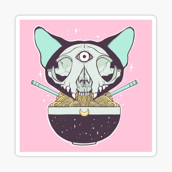 Vista previa del artículo con la obra «Cat Skull Ramen Noodles Anime ilustraciones», diseñado y vendido por cellsdividing.