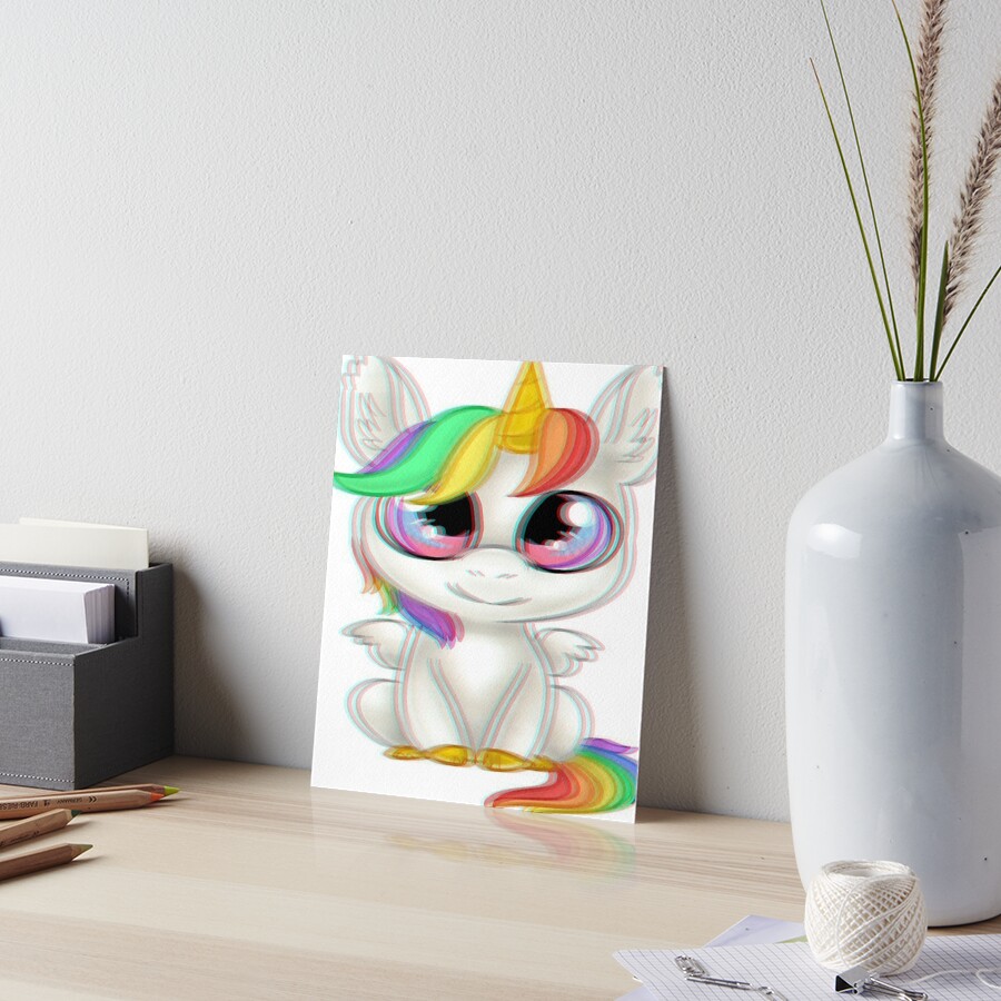 cute unicorn big eyes 3d trippy awesome kids gift ideas art board print by 343g redbubble