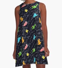 Dinosaurier In Space Collage A-Linien Kleid