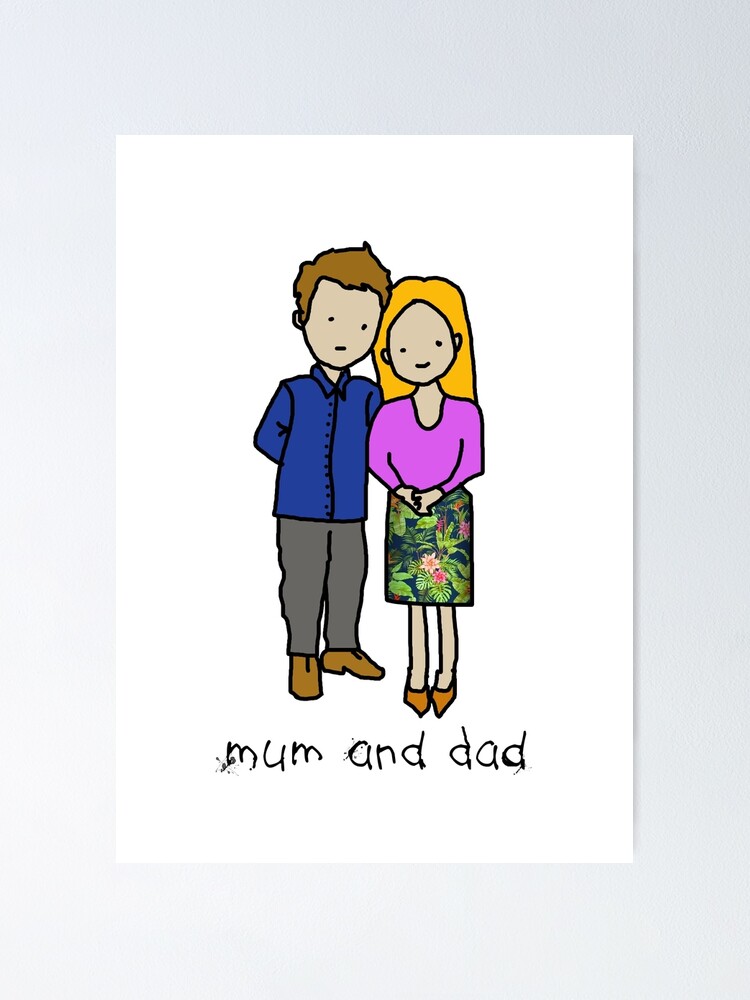 Poster Maman Et Papa Dessin Au Trait En Couleur Par Linkbekka Redbubble