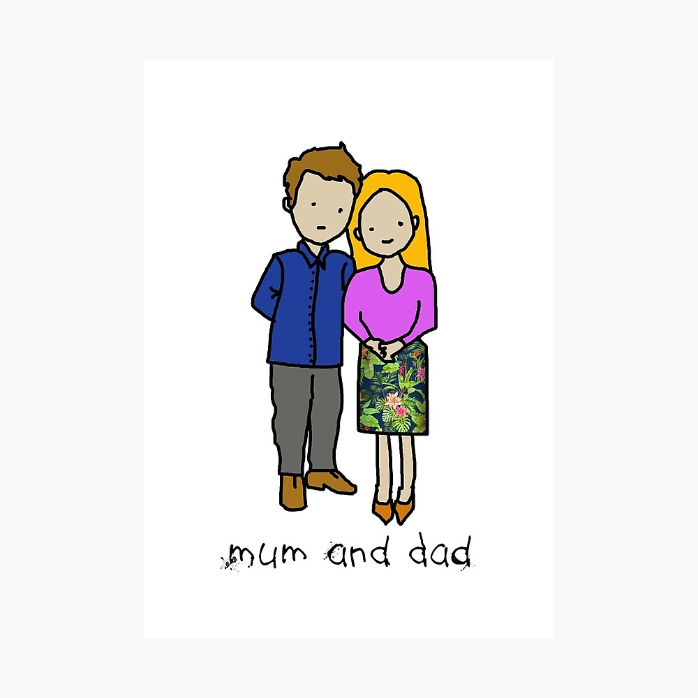 Poster Maman Et Papa Dessin Au Trait En Couleur Par Linkbekka Redbubble