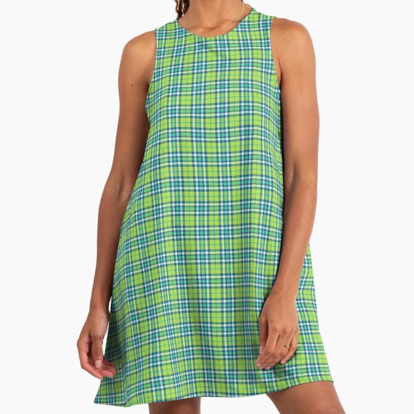 Lime Green and Blue Plaid A-Line Dress