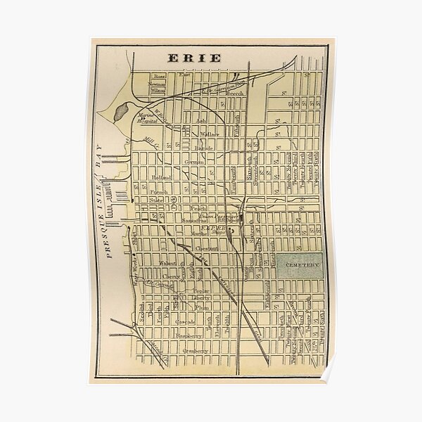 Vintage Map of Erie PA (1890) Poster