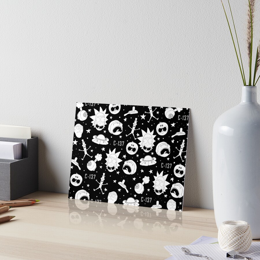 Black And White Rick And Morty Pattern Art Board Print By Black And White Rick And Morty Pattern Art Board Print By