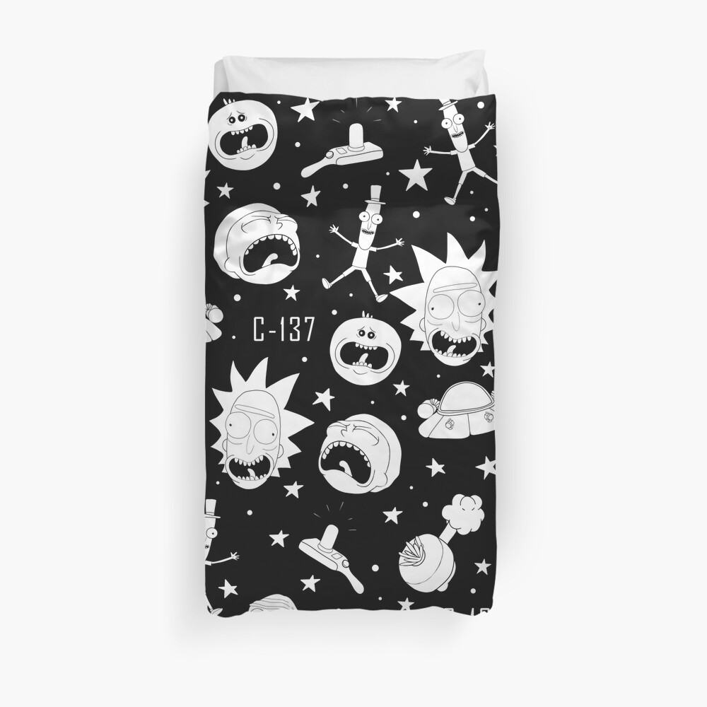 Black and white Rick and Morty pattern Duvet Cover