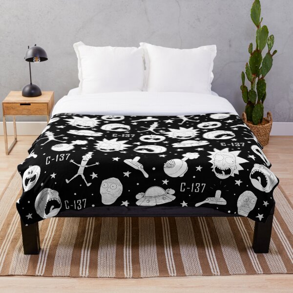 Black and white Rick and Morty pattern Throw Blanket