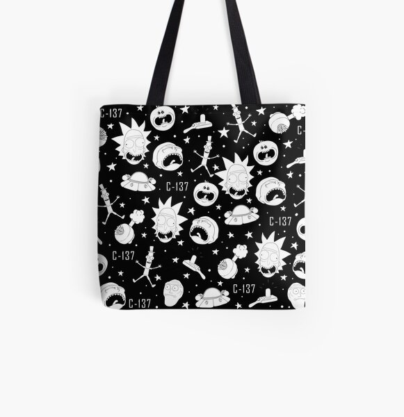 Black and white Rick and Morty pattern All Over Print Tote Bag