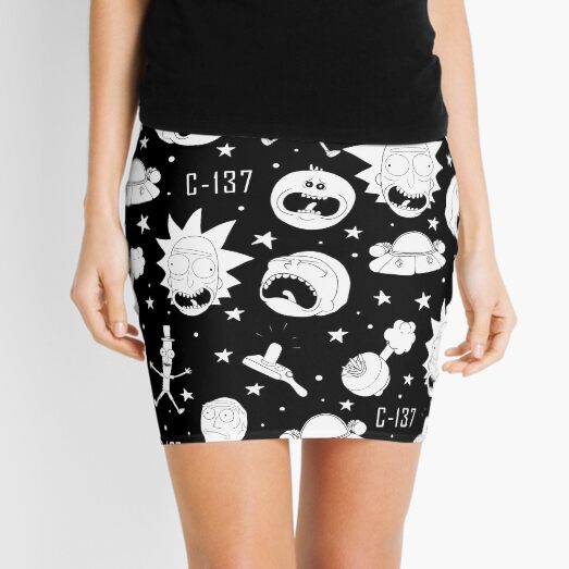 Black and white Rick and Morty pattern Mini Skirt