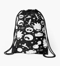 Black and white Rick and Morty pattern Drawstring Bag