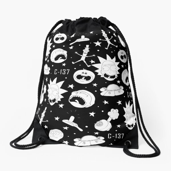 Black and white Rick and Morty pattern Drawstring Bag