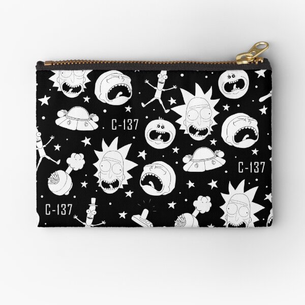 Black and white Rick and Morty pattern Zipper Pouch