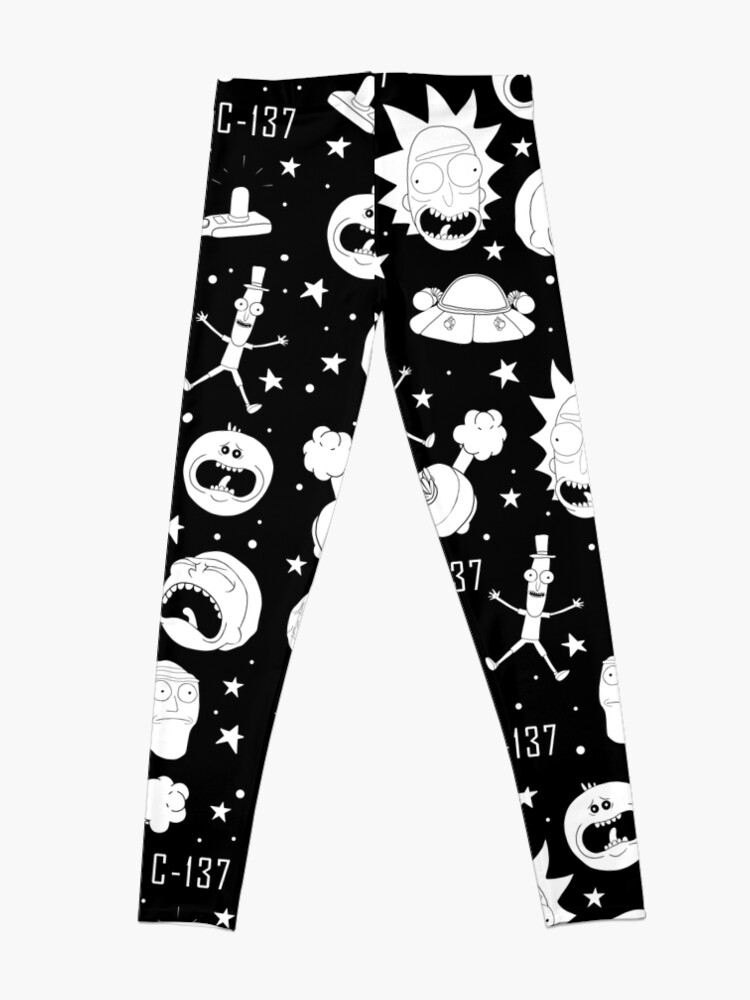 Alternate view of Black and white Rick and Morty pattern Leggings