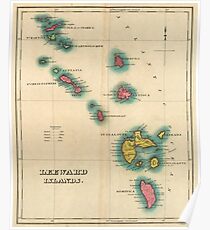 Vintage Karte der Inseln unter dem Winde (1822) Poster