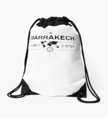 Marrakech Morocco with World Map Coordinates GPS Drawstring Bag