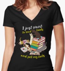 Funny Reading Books Cat Lover Women's Fitted V-Neck T-Shirt
