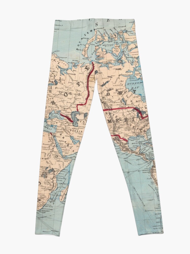Thumbnail 4 of 5, Leggings, Vintage Map of The World (1876) designed and sold by BravuraMedia.