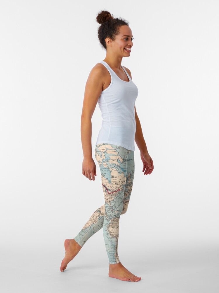Thumbnail 2 of 5, Leggings, Vintage Map of The World (1876) designed and sold by BravuraMedia.