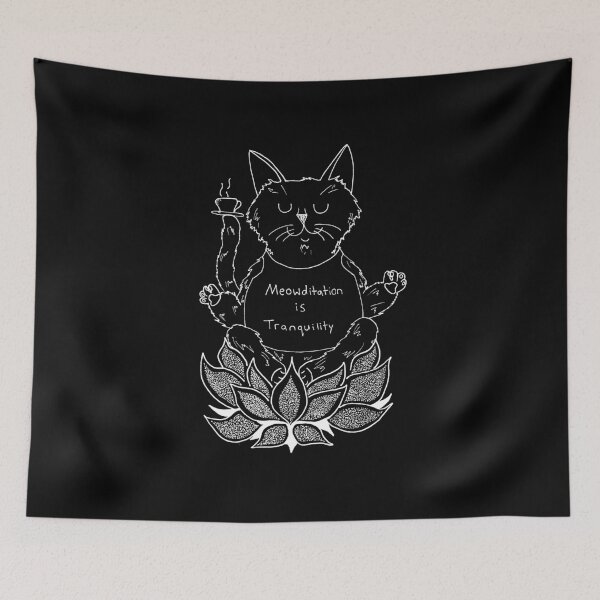 Item preview, Meowditation Is Tranquility Mediatating Zen Cat - White on Black designed and sold by SharkaSplat.