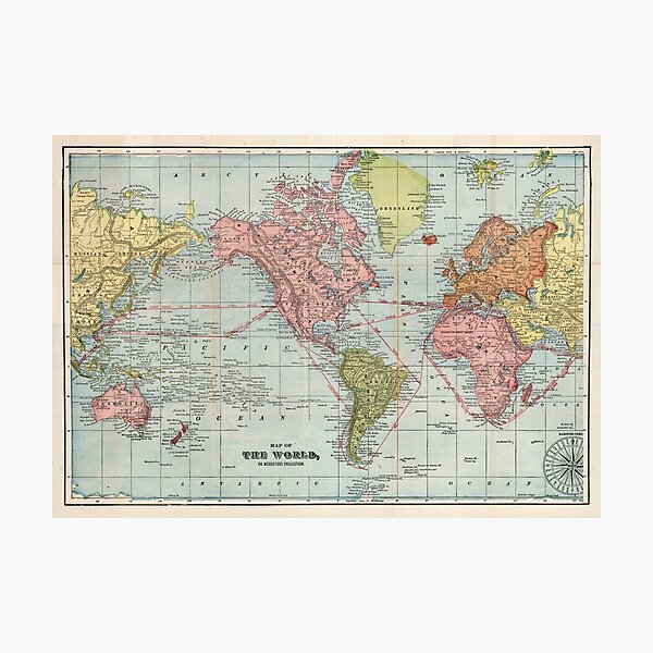 Item preview, Vintage Map of The World (1889) designed and sold by BravuraMedia.