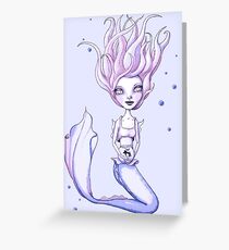 Miss Mermie and Her Pet Fish (Pink and Purple Version) Greeting Card