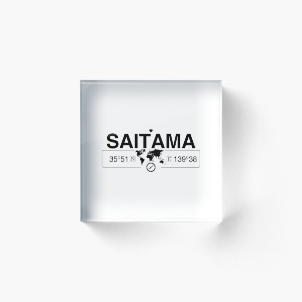 Saitama with World Map Coordinates GPS Acrylic Block