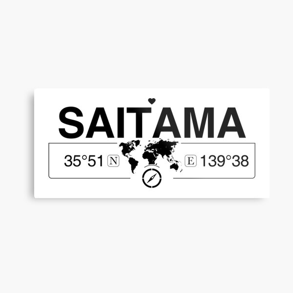 Saitama with World Map Coordinates GPS Metal Print