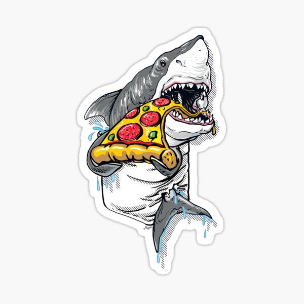 Great White Pocket Shark Loves Pizza Sticker