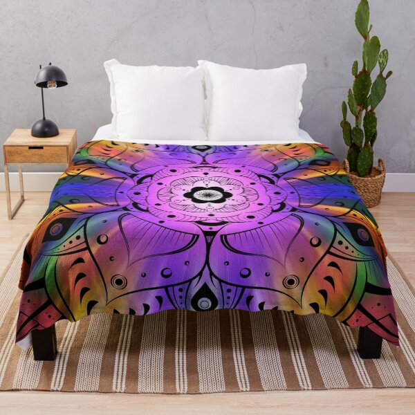 New Chakra Double Bedspread Throw Hippy Fair Trade Om Hindu Buddhism Festival 