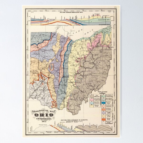 Item preview, Vintage Geological Map of Ohio (1872) designed and sold by BravuraMedia.