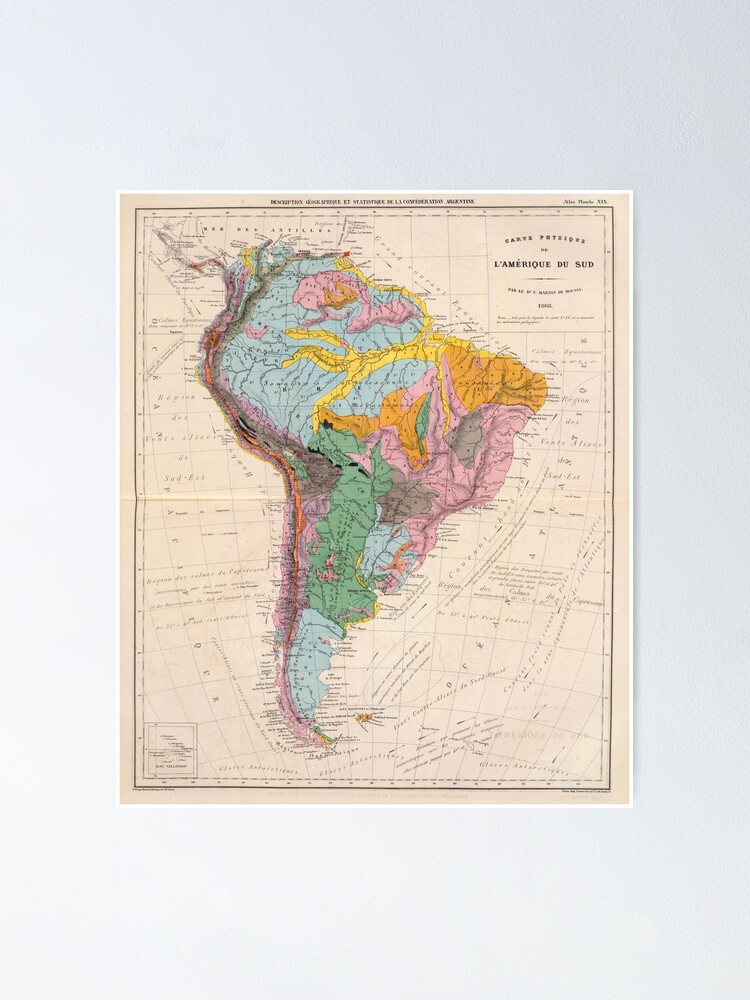 Geological Map Of South America Vintage Geological Map Of South America (1873)" Poster By Bravuramedia |  Redbubble