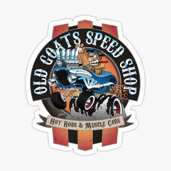 Old Goats Speed Shop Vintage Car Sign Cartoon Sticker