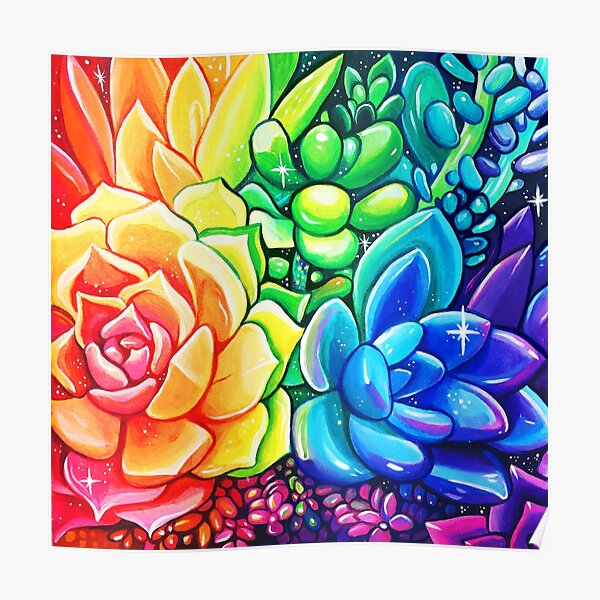 Rainbow Succulents - Acrylic Painting Poster