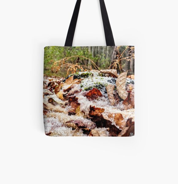 snow on the fallen leaves All Over Print Tote Bag