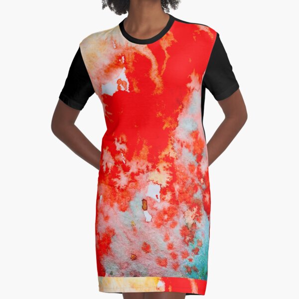 Abstract: Scarlet and Teal Graphic T-Shirt Dress