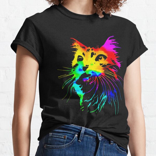 Tie dye cat, Rainbow cat, groovy Glowing Art Classic T-Shirt