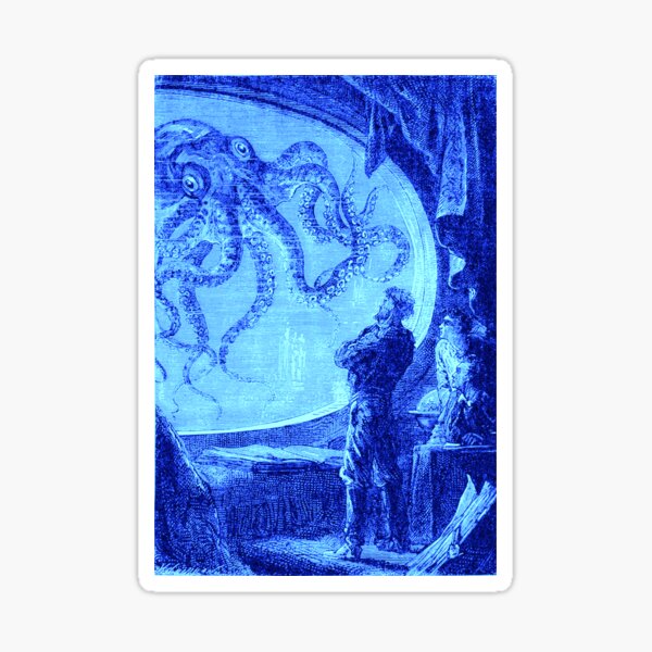 Junes Verne Octopus Submarine Vintage Illustration Sticker