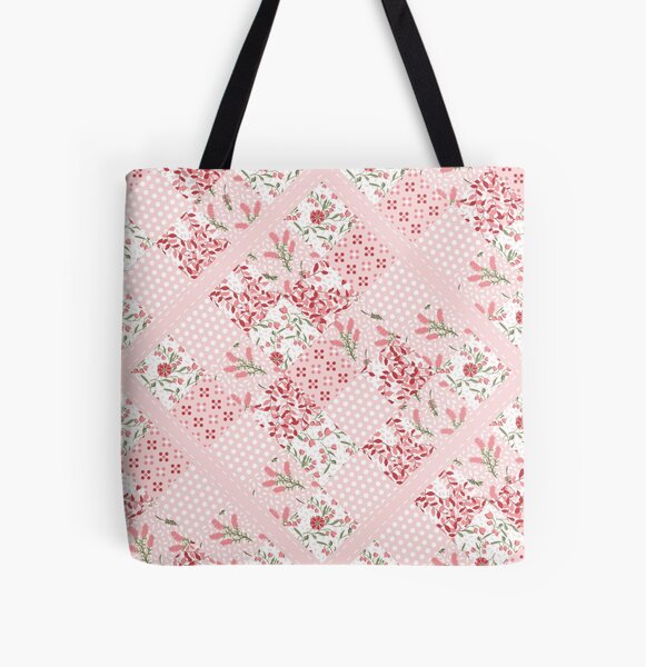Soft and pretty pink floral patchwork squares pattern All Over Print Tote Bag