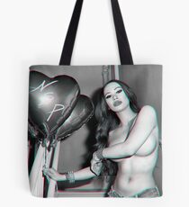 Erotic Implied Nude Photography - "Sexy Nude Asian Girl with Red Hair with Red Heart Balloons in Black & White - Modern Pinup" Featuring The Beautiful Model Yuni Kaye Tote Bag