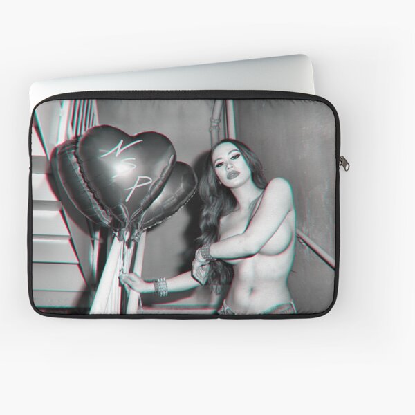 Erotic Implied Nude Photography - "Sexy Nude Asian Girl with Red Hair with Red Heart Balloons in Black & White - Modern Pinup" Featuring The Beautiful Model Yuni Kaye Laptop Sleeve