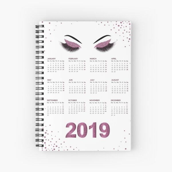 Peitschen mit Kalenderillustration des Burgunder-Funkelnmake-up 2019 Spiralblock