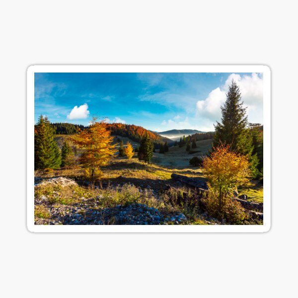 wonderful autumn sunrise with fog in the valley Sticker