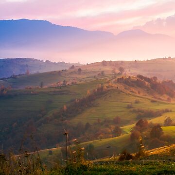 Artwork thumbnail, purple sunrise in foggy countryside by mike-pellinni